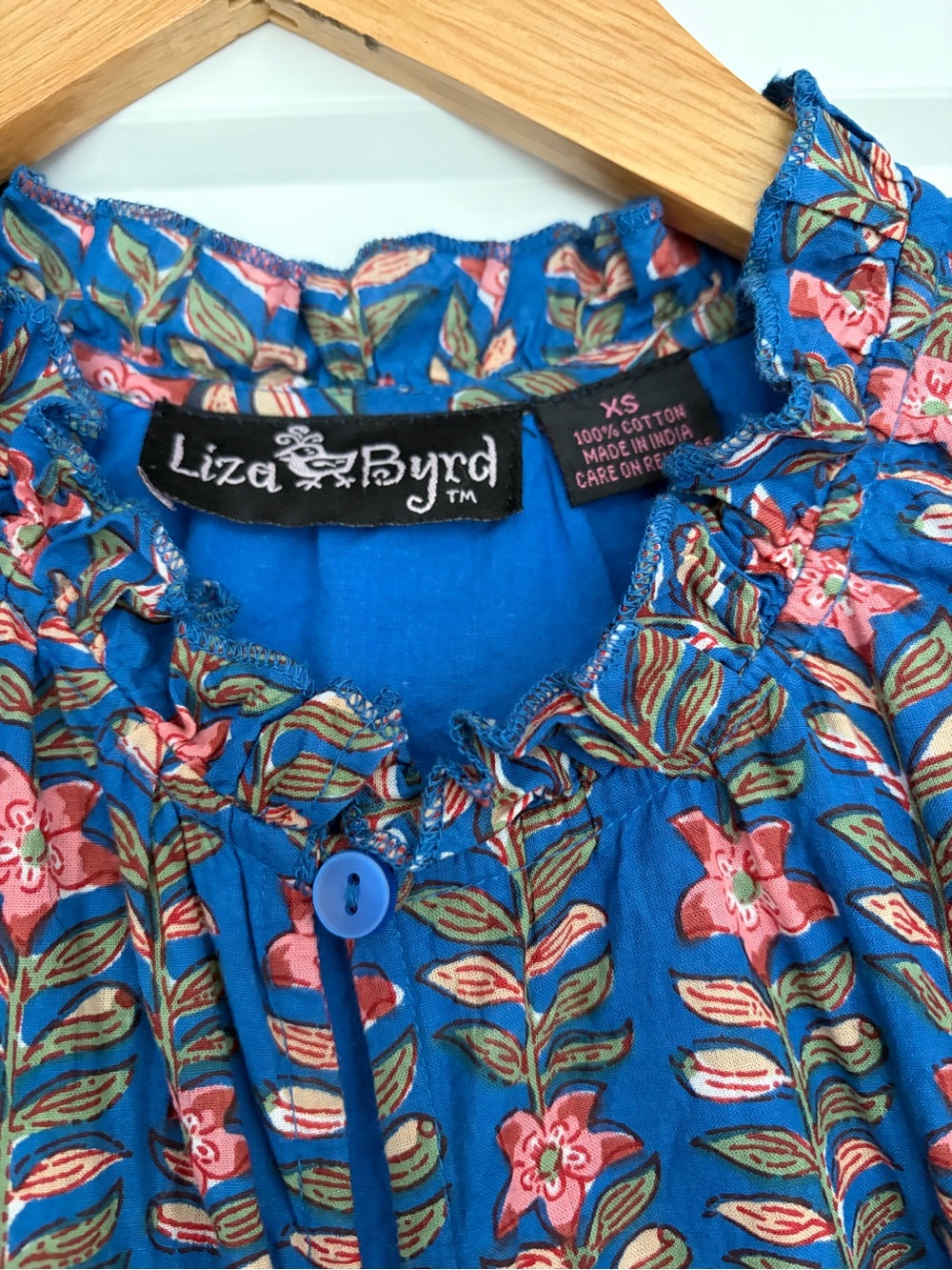 Liza Byrd Brilliant Blue Block Print Tiered Maxi Dress - Picture 3 of 6